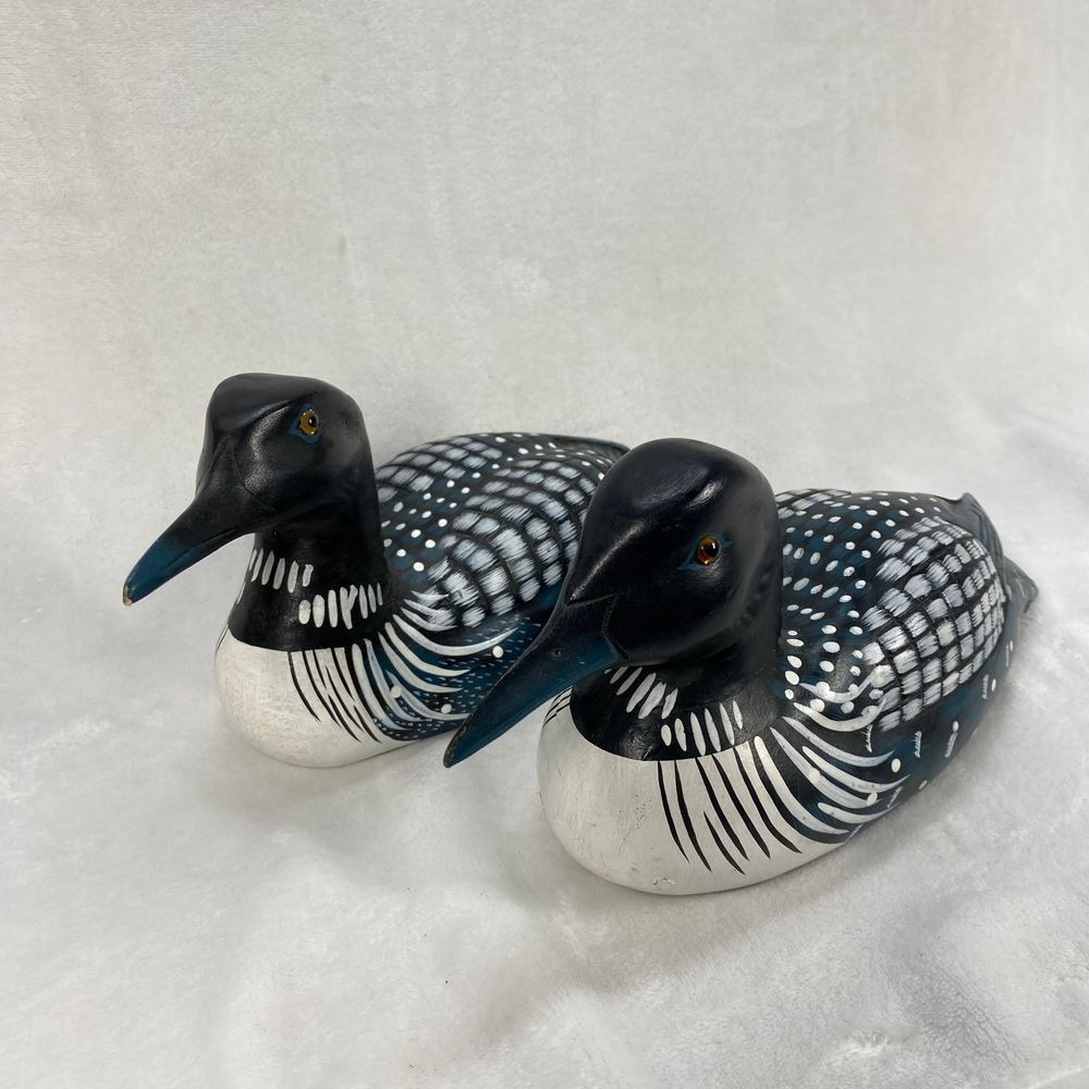 Vintage Hand Painted Common Loon‎ 2 Duck Decoys Decorative Folk Art Wooden Birds